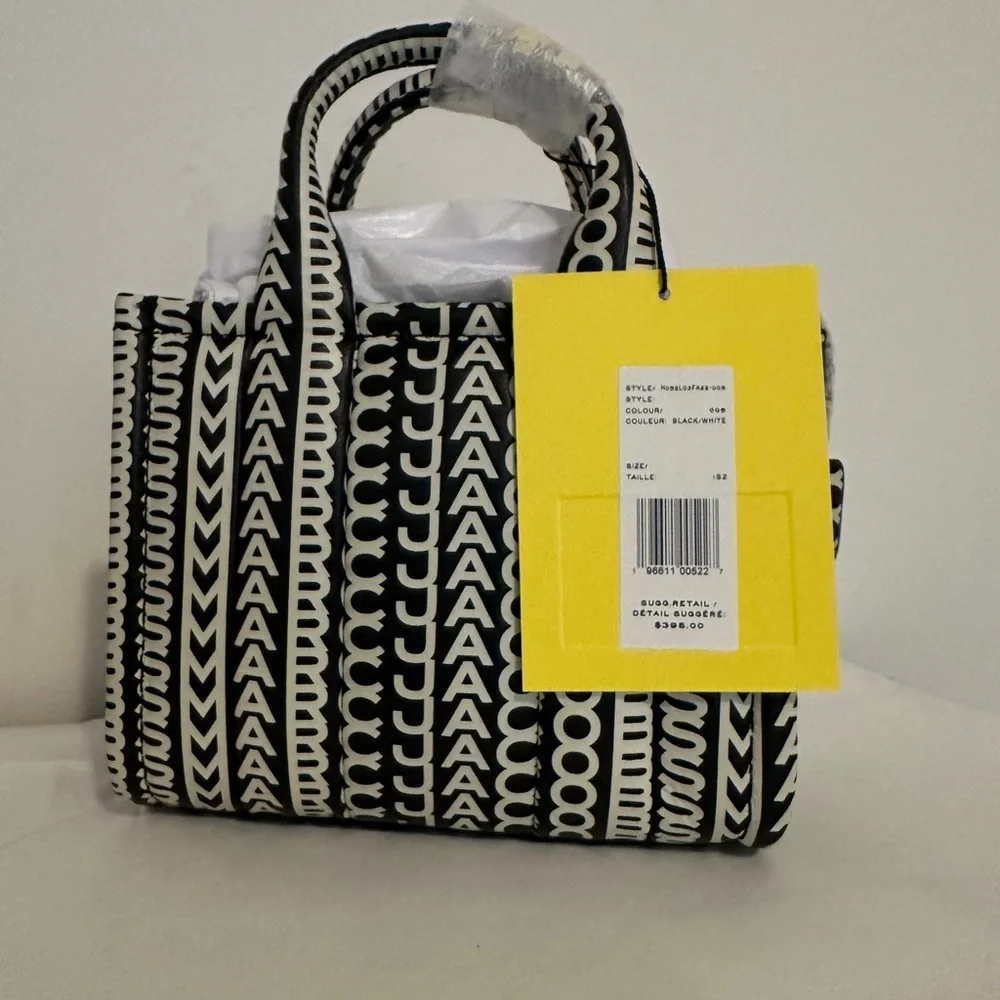 Marc Jacobs The Monogram Leather Crossbody Tote Bag Black/White One Size - Picture 5 of 10